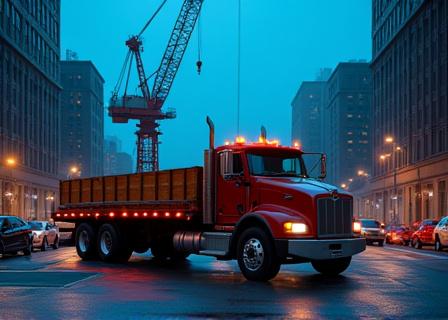 Steel delivery at active commercial construction site