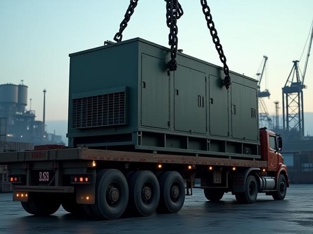 Massive industrial generator on multi-axle trailer