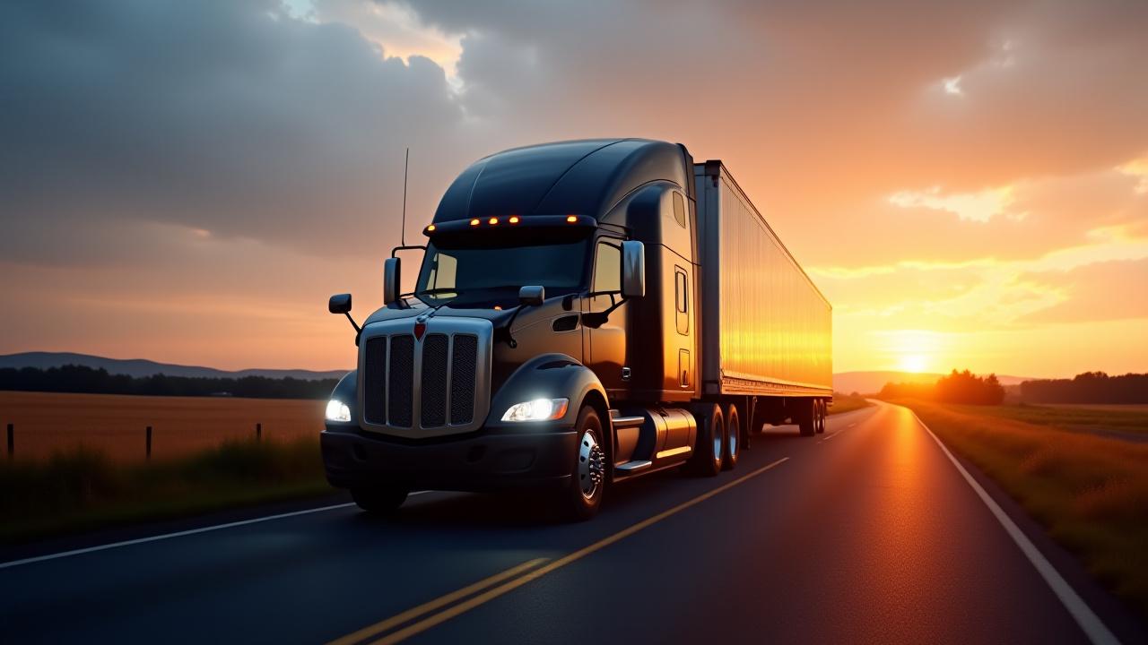 Modern logistics truck operating during dawn in Middleburgh NY