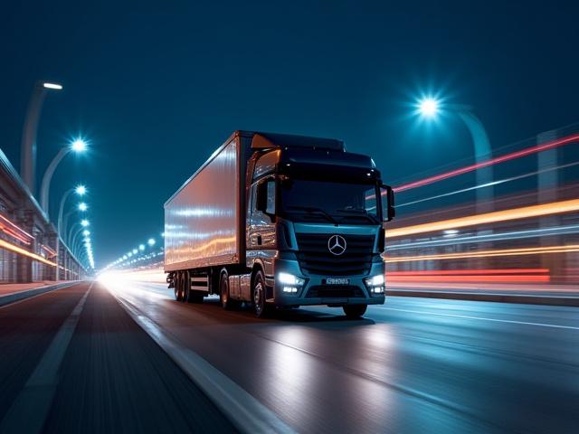 Modern truck at a logistics hub for cross-border LTL shipping